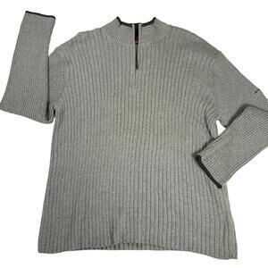 DKNY Active Womens Gray Ribbed Sweater XL Half Zip Y2K 90s Minimalist Cotton